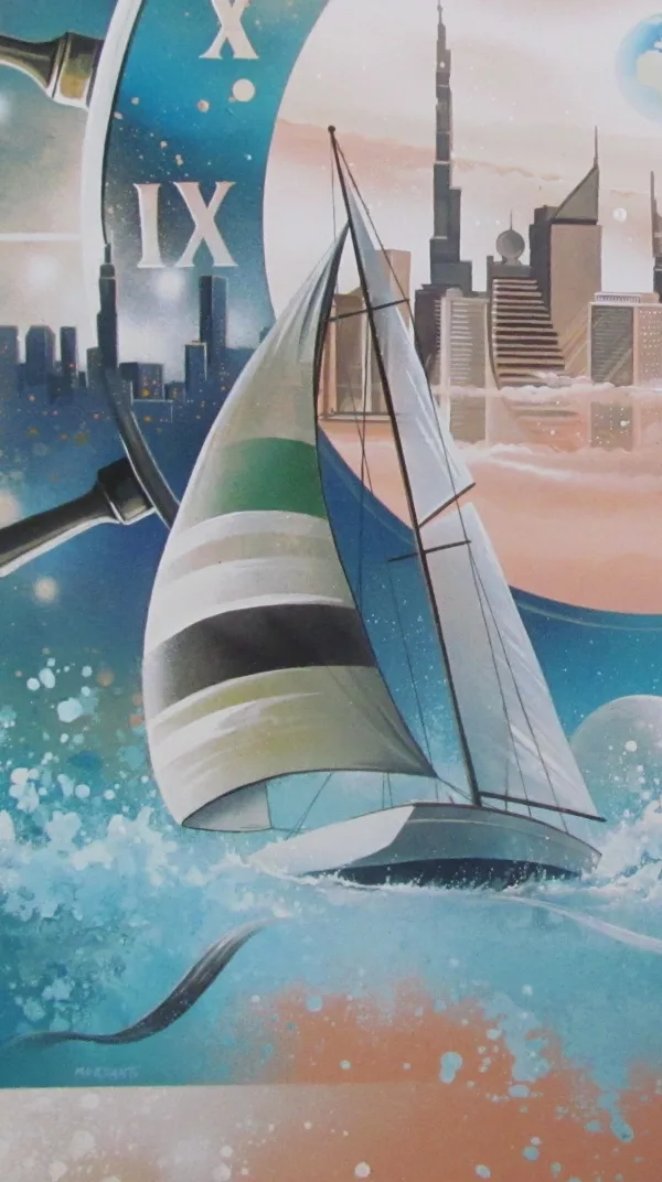 "Voile sur Dubaï "oeuvre de Thierry Mordant -détails sur le voilier.