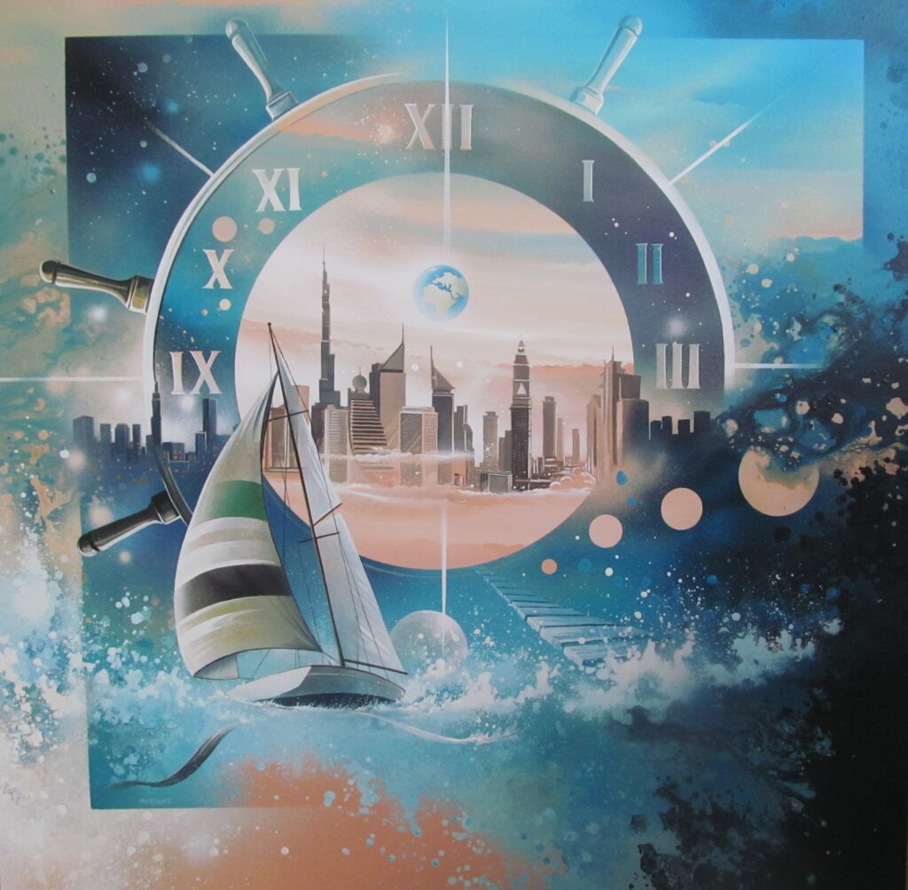 Voile sur Dubaï City World — Acrylic on canvas — 2016 — 100 x 100 cm By Thierry Mordant