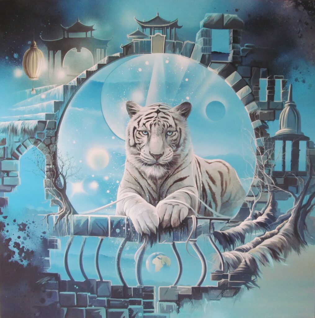 Tigre Blanc de Sagesse de thierry Mordant toile de 100 x 100 cm
