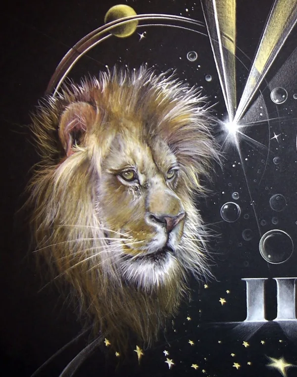 Monde Lunaire de Thierry Mordant, illustration de 50 x 65cm 2009 details Lion