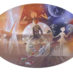 Lover World , acrylique de Thierry Mordant toile ovale de 93 cm de long et de 60 de hauteur. - 2016