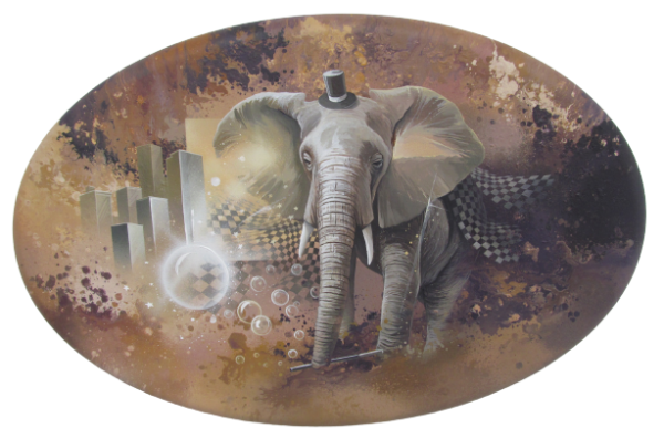 Eléphant d'Ascq par thierry Mordant , acrylique ovale .