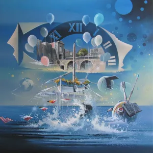 Terre Villefranchoise, peinture acrylique de Thierry Mordant représentant un paysage méditerranéen inspiré de Villefranche-sur-Mer entre terre, mer et lumière.