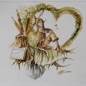 Love Fantasy World Aquarelle de Thierry Mordant format 42 x 30 cm.
