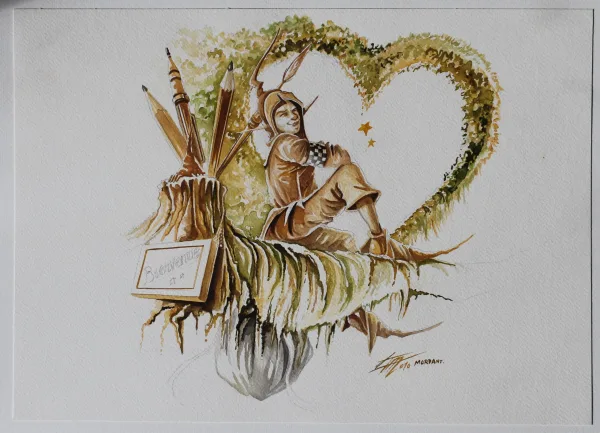 Love Fantasy World Aquarelle de Thierry Mordant format 42 x 30 cm.