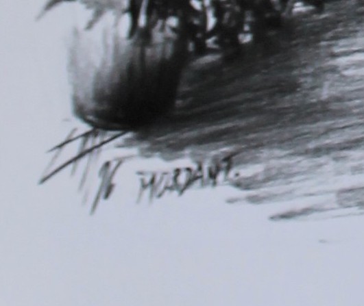 Signature, Rue Baron de Brés Fusain de Thierry Mordant  60 x 40 cm - 1998