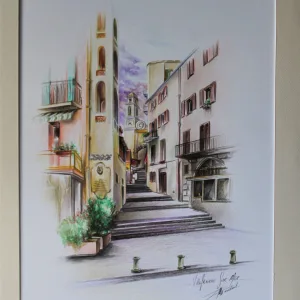Rue de L'Eglise couleur papier de Thierry Mordant  60 x 40 cm - 1998