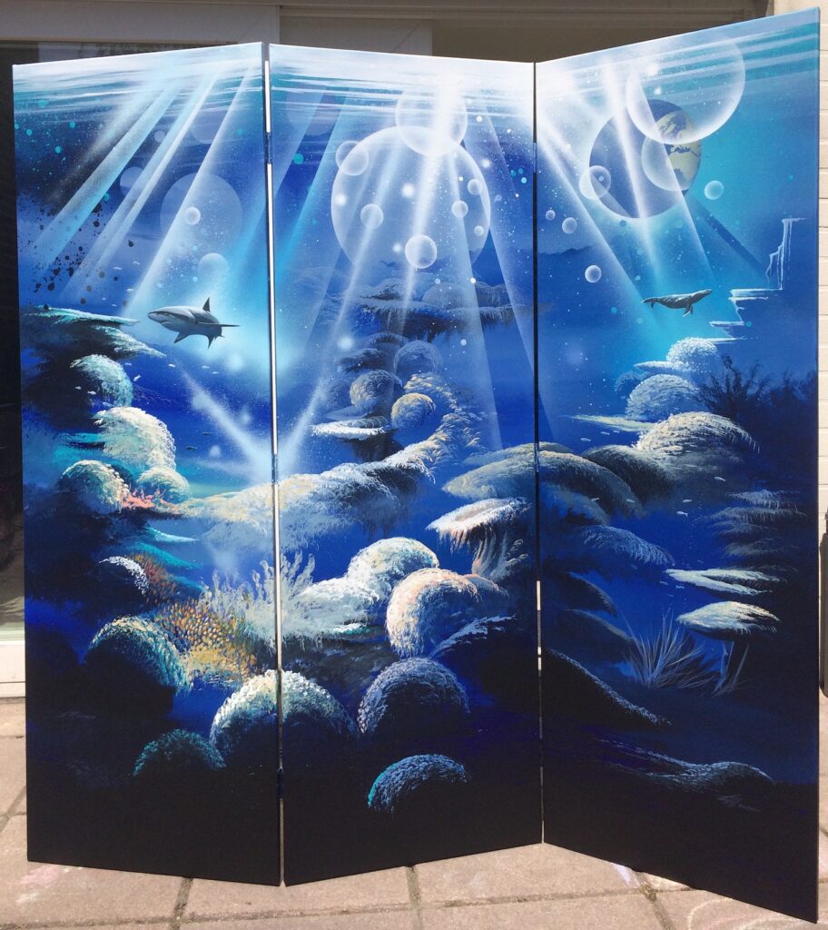 Monde Marin — Marine World Triptych screen — Acrylic on canvas —2018 — 50 x 150 cm