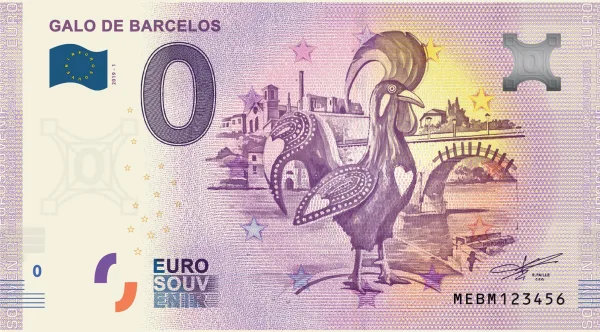 Billet coq de Barcelos creation de l'artiste Thierry Mordant. 2019