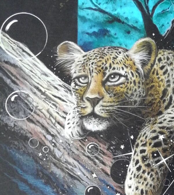 Leopards en Bulles de Thierry Mordant format 80 x 60 cm -details tête en haut