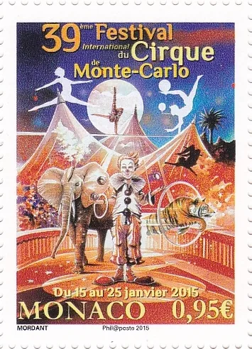 Timbre du 39eme Festival International du Cirque de Monaco creation thierry Mordant;