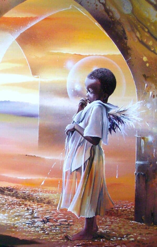 details, Daisy I Terres d'Afrique , oeuvre sur toile tendue, de 100 x 150 cm Amour de l'Afrique par Thierry Mordant.