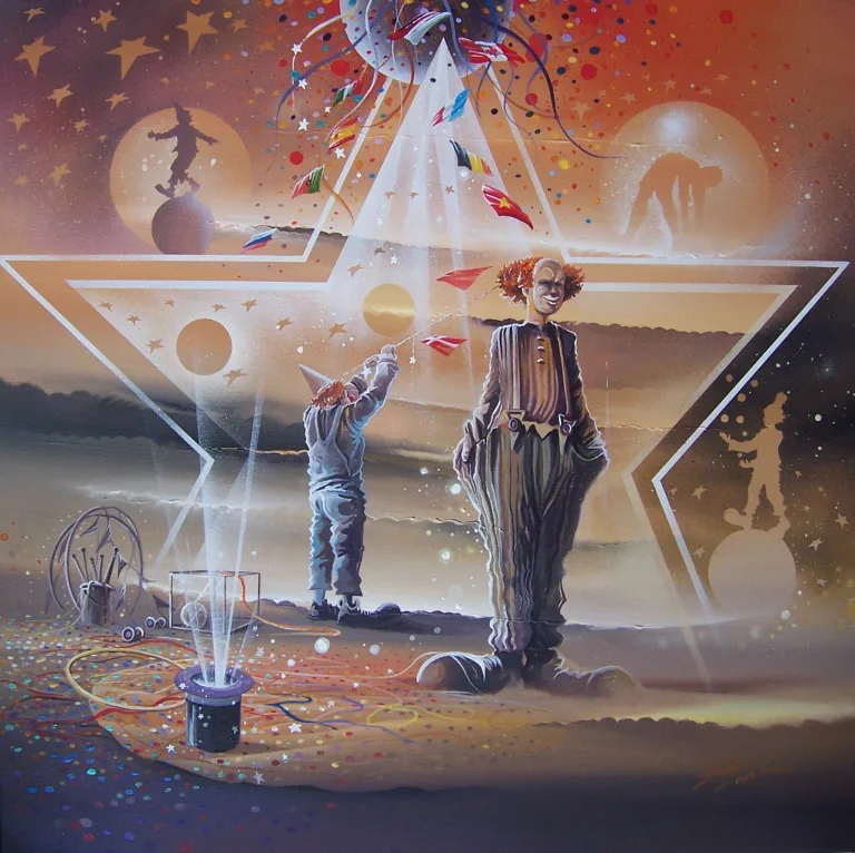 "Pluie d'Étoiles" d'un format de 60 x 60 cm, de la collection Magic Circus de Thierry Mordant.