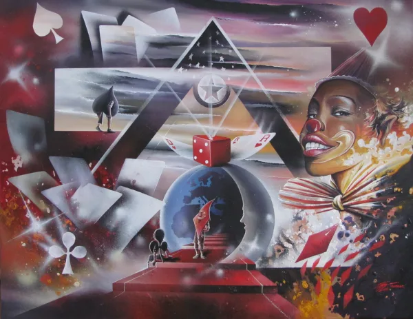 Au Cœur des Jeux, toile Acrylique de 80 x 100 cm sur le monde des jeux par Thierry Mordant.