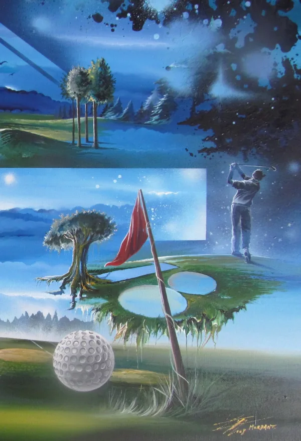 "Nature Golf" de Thierry Mordant, une acrylique sur toile de 120 x 80 cm détails 1