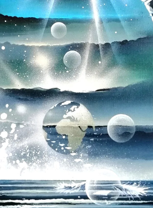 Au-delà du Monde, une acrylique sur toile de 46 x 38 cm de Thierry Mordant. Détails 1