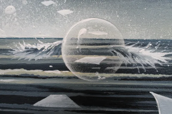Au-delà du Monde, une acrylique sur toile de 46 x 38 cm de Thierry Mordant. Détails 2