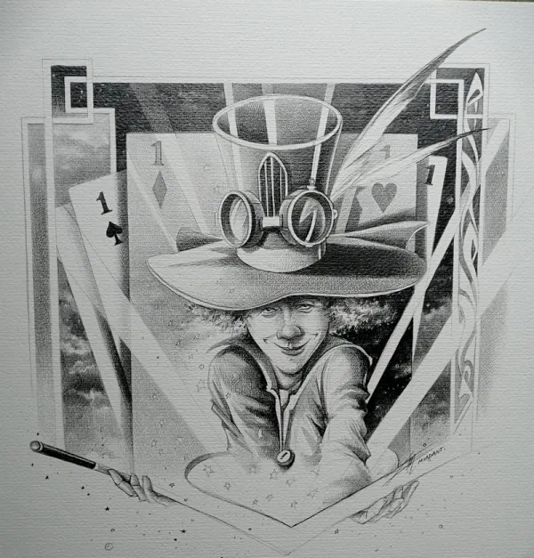 Cœur Magique, un dessin au crayon carré de format. 39x39 cm de Thierry Mordant. 