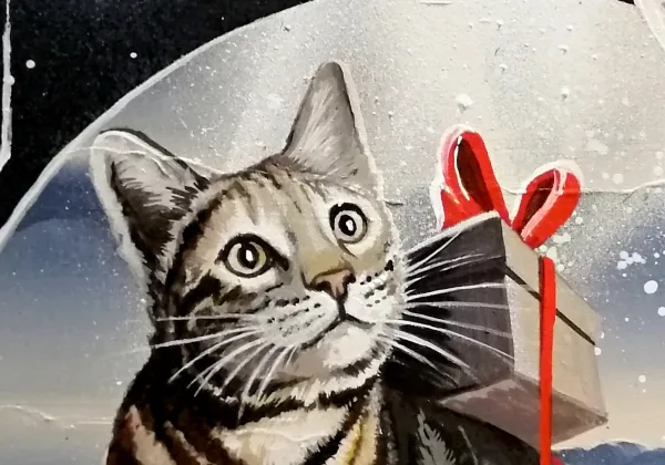 Connexion, une toile acrylique carré de 40 x 40 cm pour les amoureux de chat, par Thierry Mordant Détails 1
