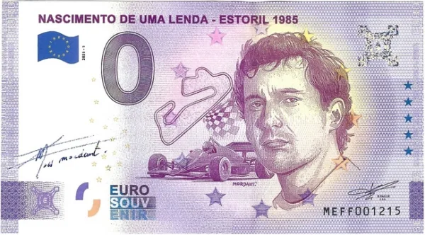 Billet Estoril Senna 1985, Euro Souvenir, une création exceptionnelle de Thierry Mordant.