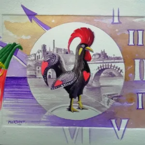 Planche Coq 1 / 10, mise en couleur de l'illustration base du billet Coq Barcelos, par l'Artiste Thierry Mordant.