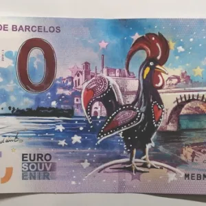 Planche Billet Barcelos 1 / 10, mise en couleur d'un billet coq Barcelos, par l'Artiste.