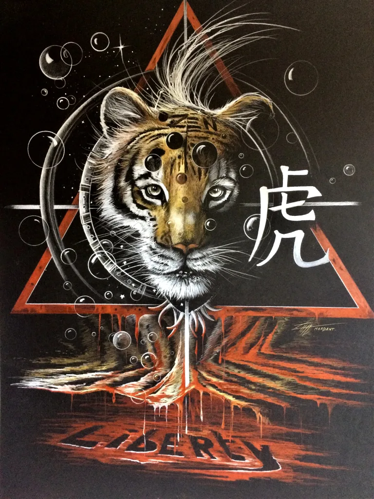 L'Oeil du Tigre, Crayons de couleur, 65 x 50 cm