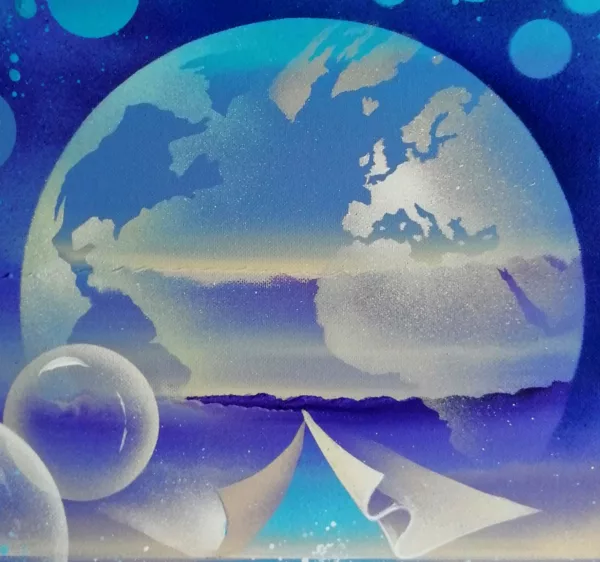"Terre Mer", une acrylique sur toile détails captivante de Thierry Mordant datant de 2024.