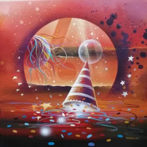 Terre Festive de Thierry Mordant acrylique sur toile de 40 x 40 cm