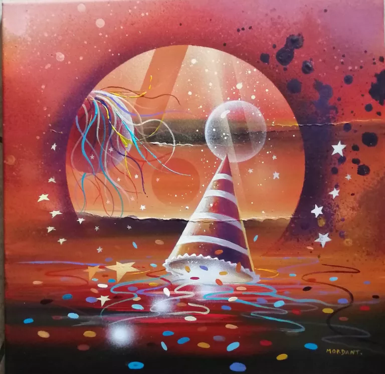 Terre Festive de Thierry Mordant acrylique sur toile de 40 x 40 cm