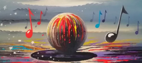 Univers Music All, une Harmonie Musicale de Thierry Mordant de 40 x 40 cm Acrylique sur toile. détails 1