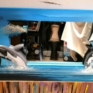 Cadre Miroir “Monde Marin” – Bois sculpté & peinture créée par Thierry Mordant.