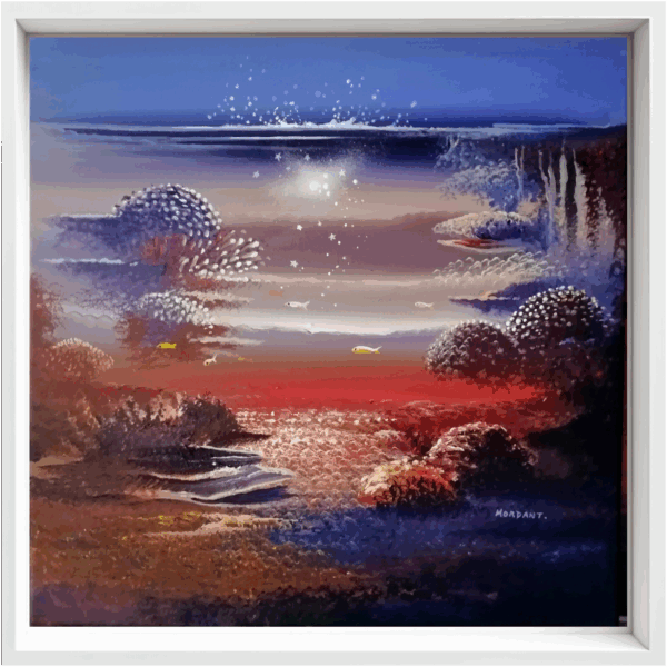 Étoiles de Mer, peinture acrylique 40x40 cm de Thierry Mordant, encadrement par caisse américaine.