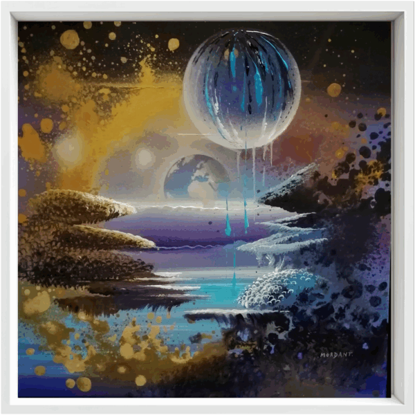 Œuvre originale “Entre Terre et Mer” de Thierry Mordant, encadrement caisse américaine blanche.
