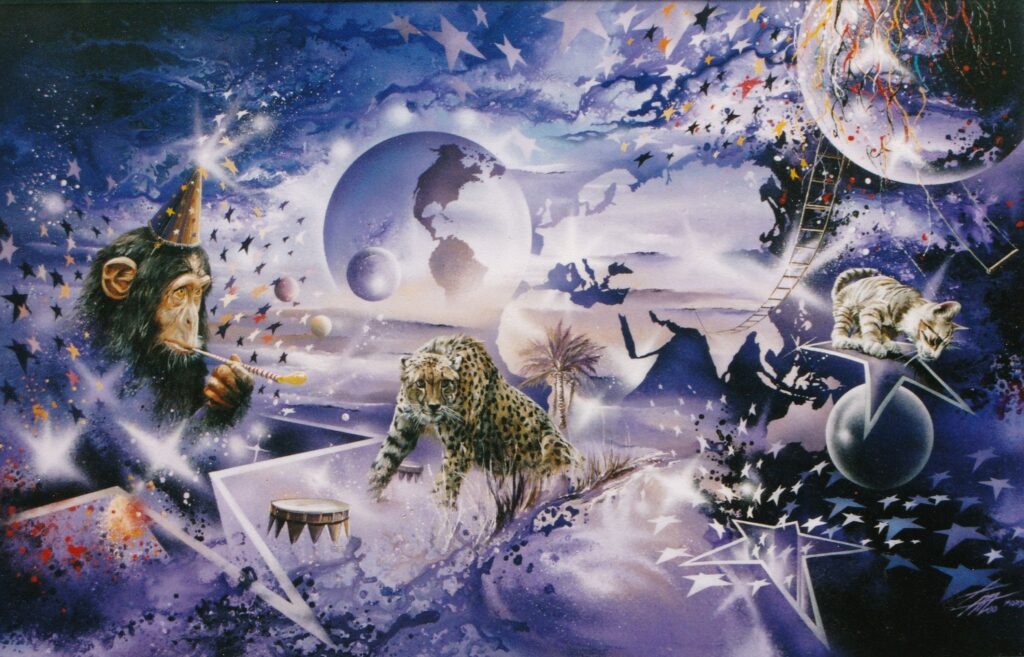Humanland nos amis du cirque 2 - toile acrylique collection privée de Thierry Mordant