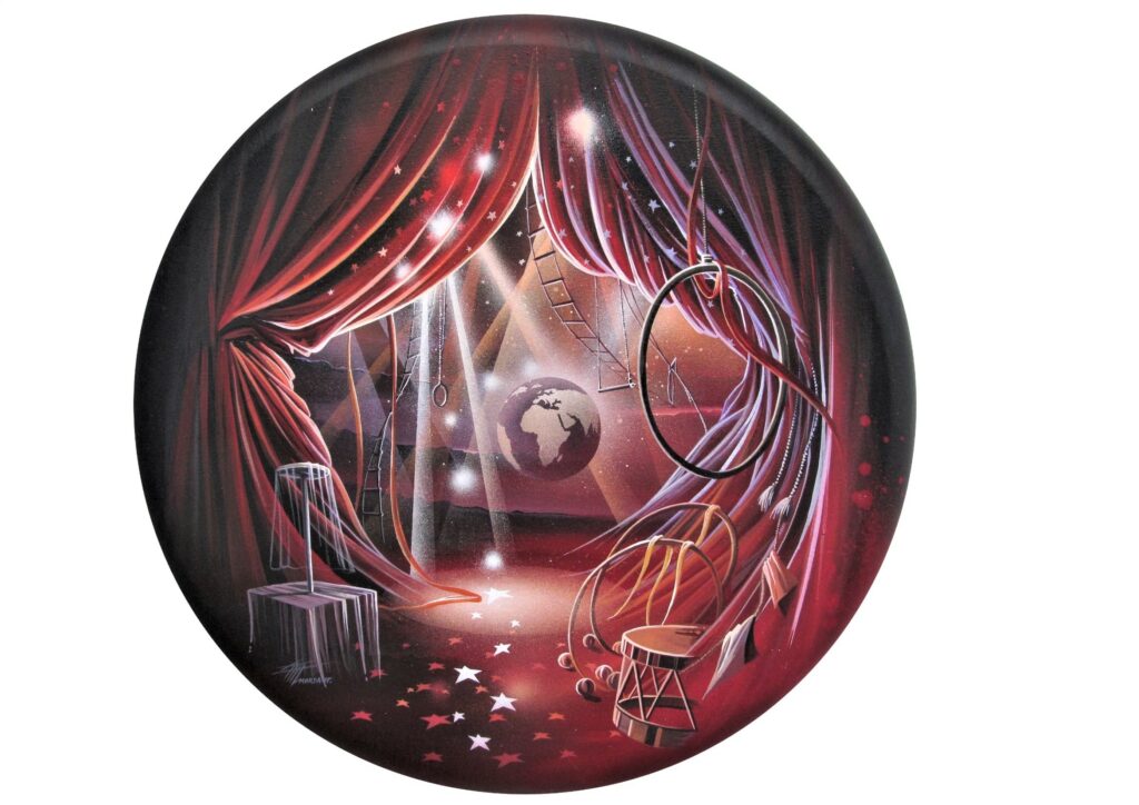 En Piste toile acrylique diamètre 60 cm Par Thierry Mordant