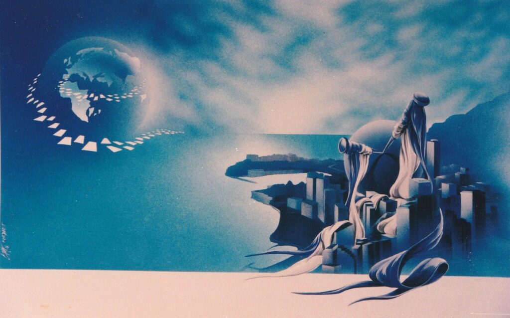 Planete Monaco V— Acrylic on cardboard — 1997 —50 x 65 cm—by Thierry Mordant