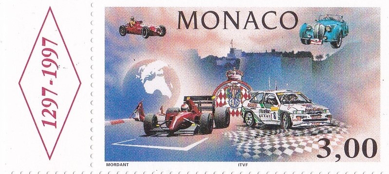Timbre Automobile club de Monaco — 1997 — un de premier timbre de Thierry Mordant