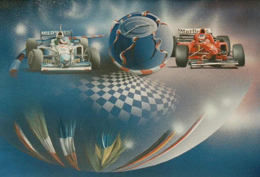 Formule 1 Time — Acrylic on canvas — 1999 — 42 x 65 cm — by Thierry Mordant
