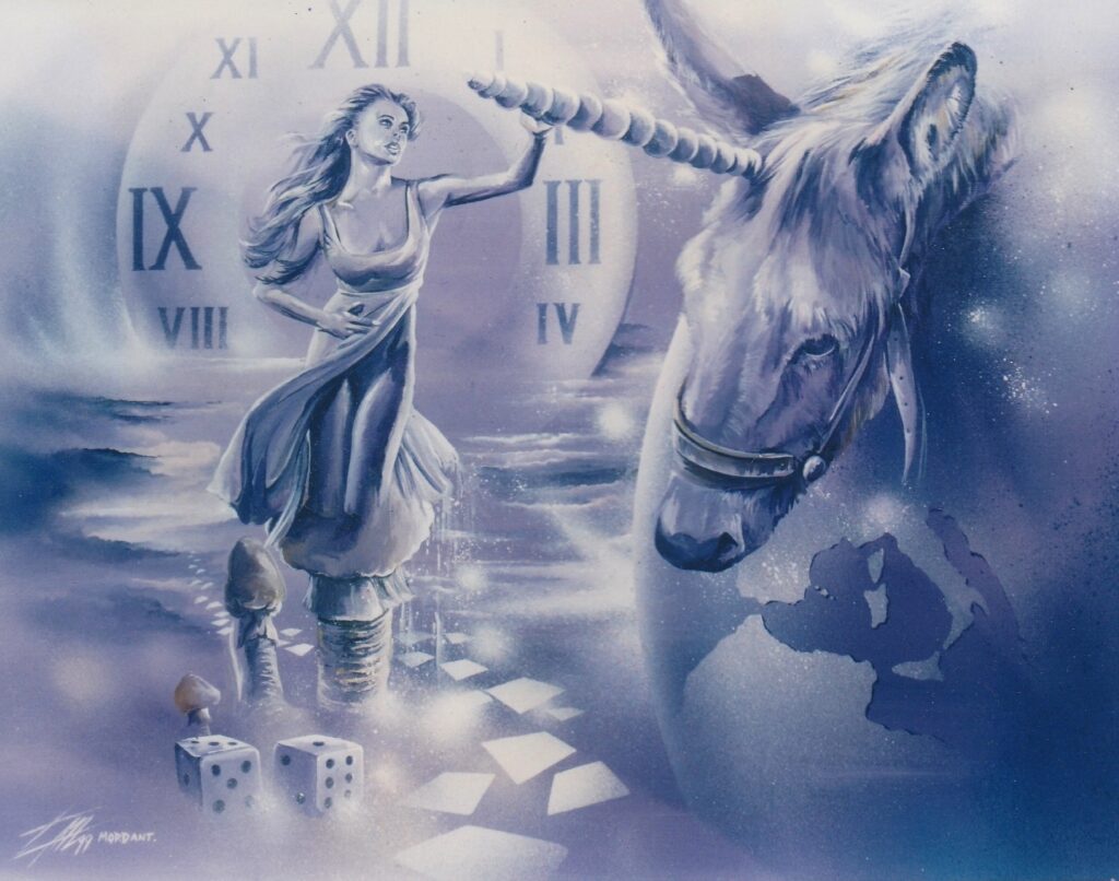 Fée & Licorne — Acrylic on canvas — 1999 — undefined format —by Thierry Mordant