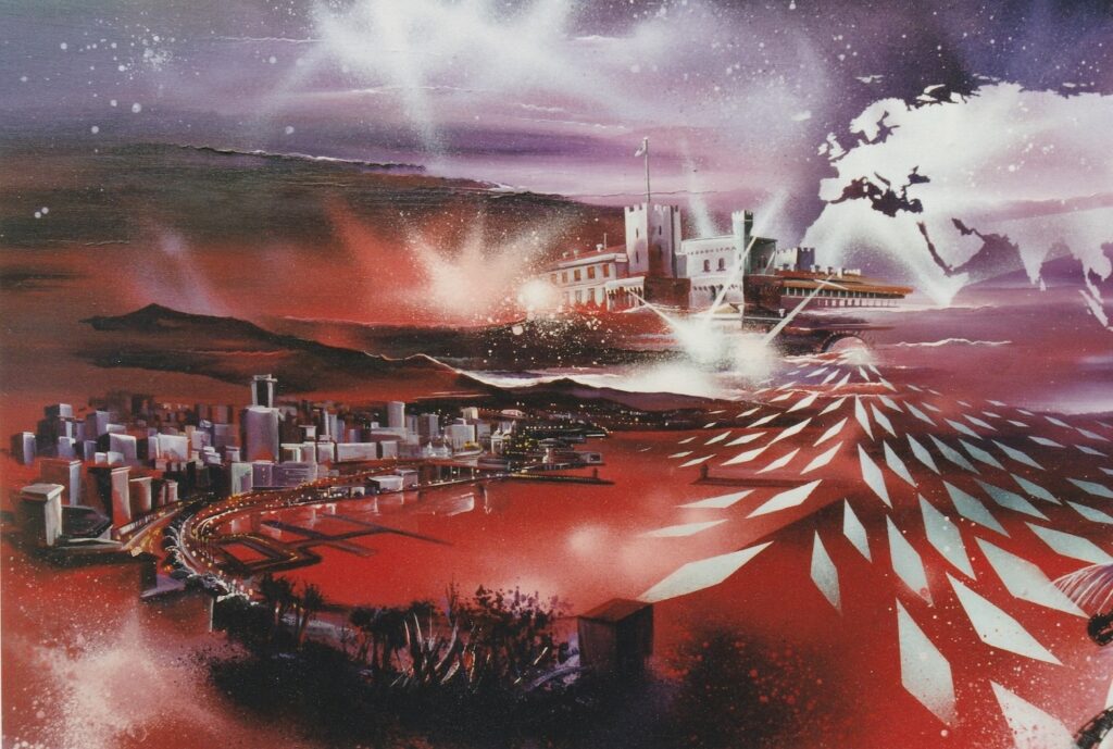 Planete Monaco Philippe Briack — Acrylic on canvas— 2001— 100 x 50 cm — by Thierry Mordant