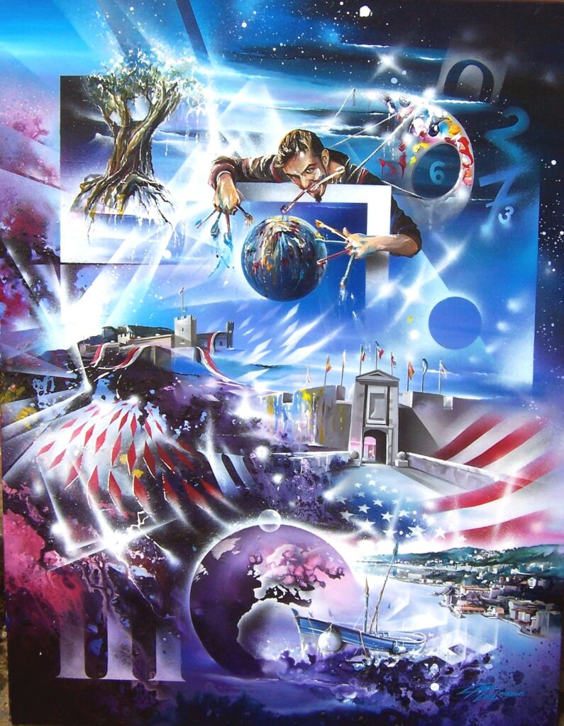 Autoportrait villefranche sur Mer Retrospective — Acrylic on canvas — 2003 — 116 x 89 cm — by Thierry Mordant