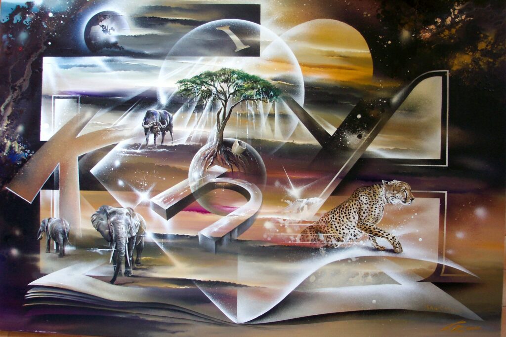 Magic Africa Book — Acrylic on canvas — 2003 — 90 x 130 cm — by Thierry Mordant