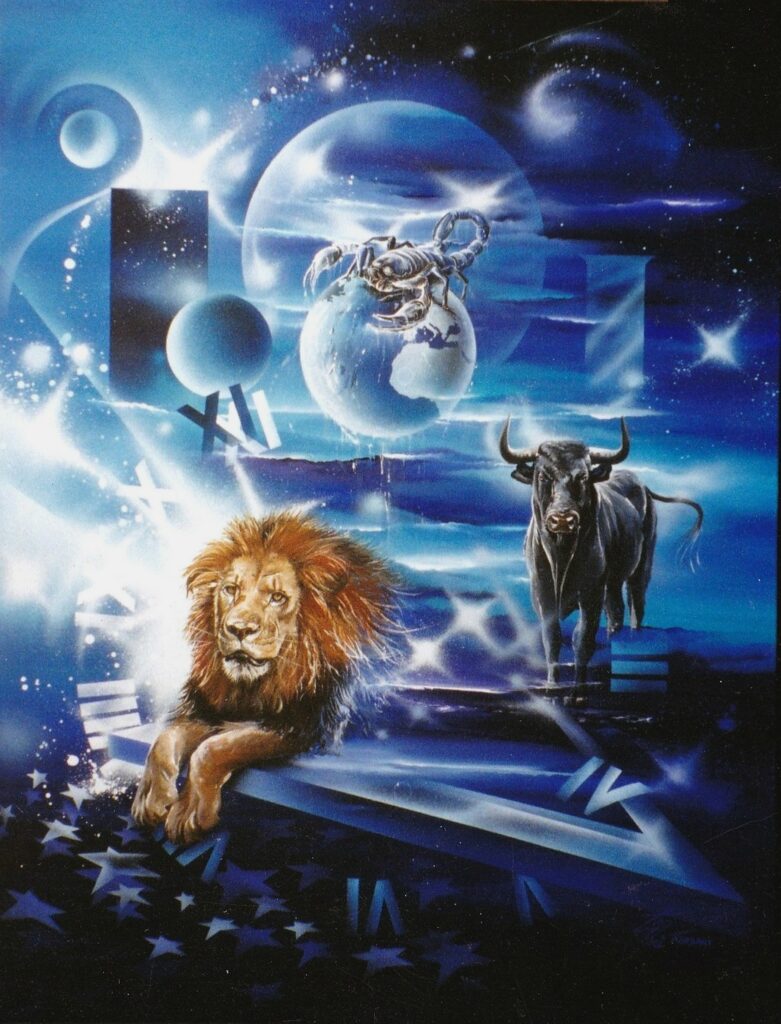 Famille Zodiaco — Acrylic on canvas — 2002 — 100 x 81 cm par Thierry Mordant