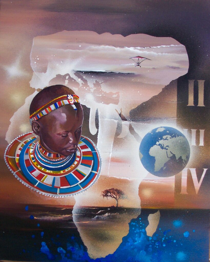 Tête Air Massaï — Acrylic on canvas — 2003 —Undefined format — by Thierry Mordant