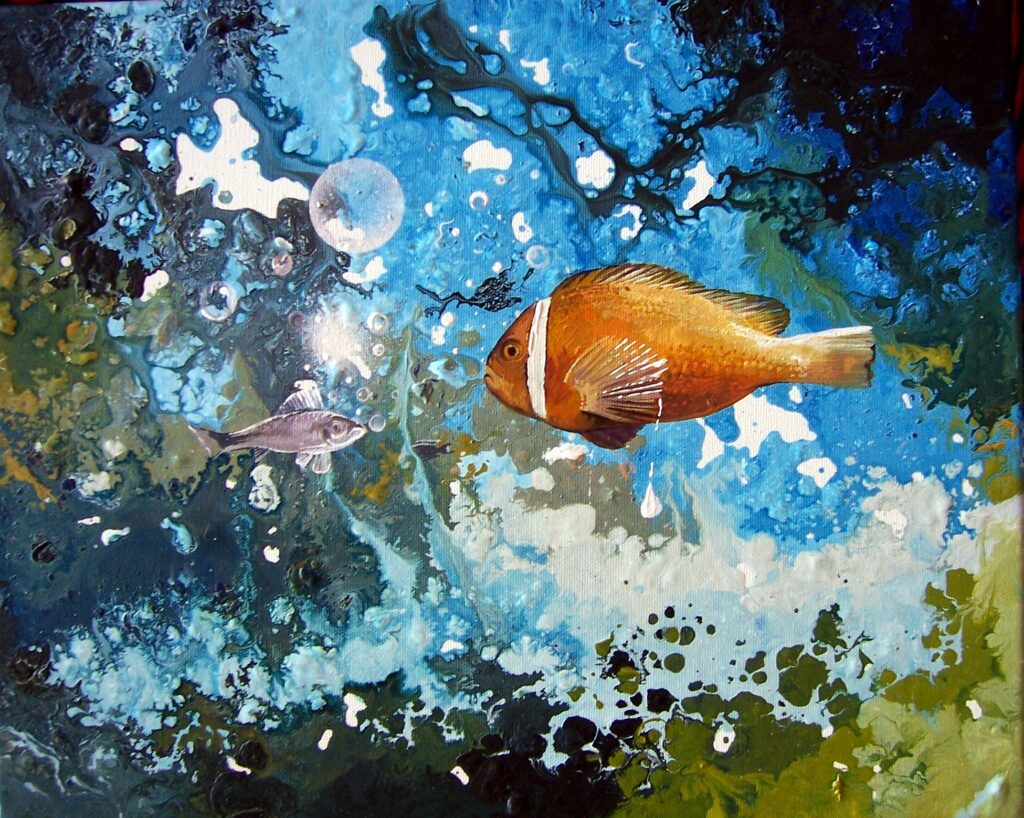 Poissons Blue Colors II — Acrylic on canvas — 2005 — Undefined format