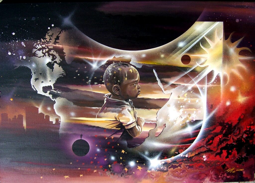 Sun Light World — Acrylic on canvas — 2007 — 100 x 70 cm — by Thierry Mordant