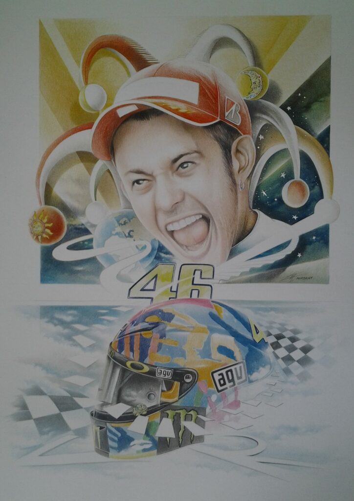 Valentino Rossi — Colored pencils— 2015 — 50 x 65 cm — Thierry Mordant