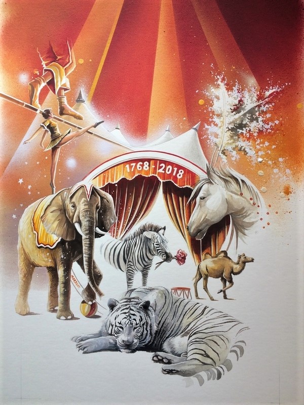 Projet 250 ans du Cirques Monaco — Acrylic on cardboard — 2018 — 50 x 70 cm — Thierry Mordant