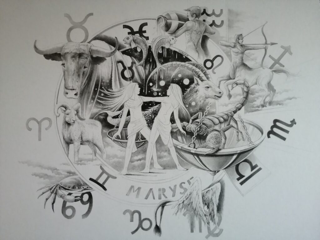 Zodiaque 12 signes — Black & White pencils — 2019 — Undefined format — by Thierry Mordant
